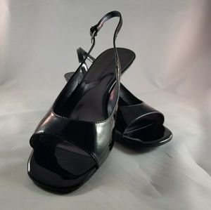 Etienne Aigner Black Patent Leather Slingba Shoes